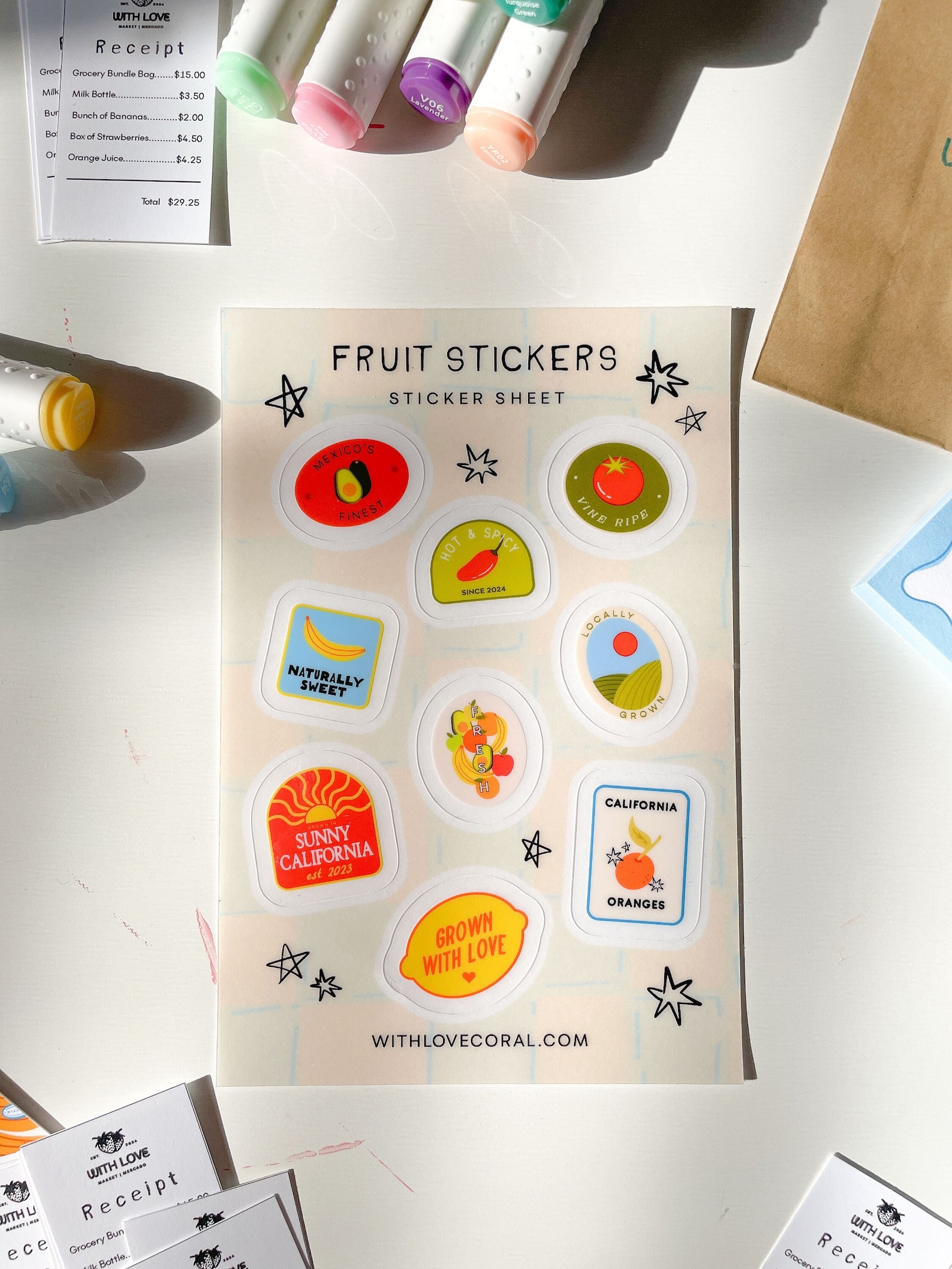 Fruit Sticker Sticker Sheet, Cute Stationery, Farmer's Market Stickers ...