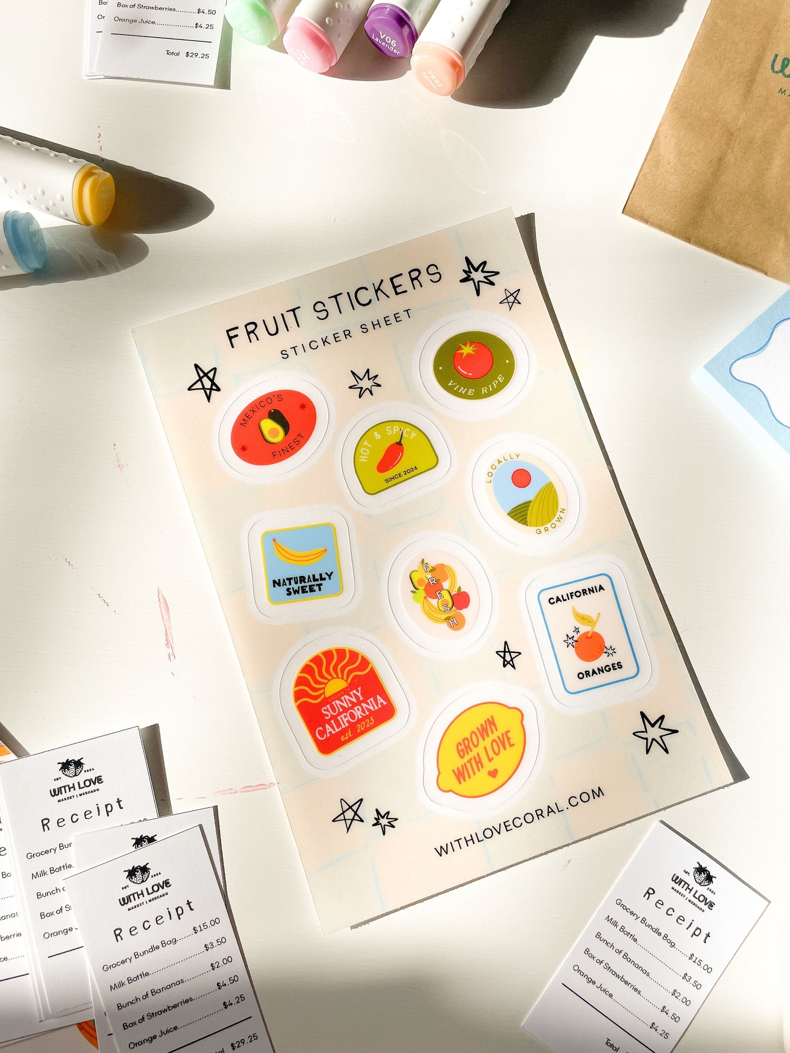 Fruit Sticker Sticker Sheet, Cute Stationery, Farmer's Market Stickers ...