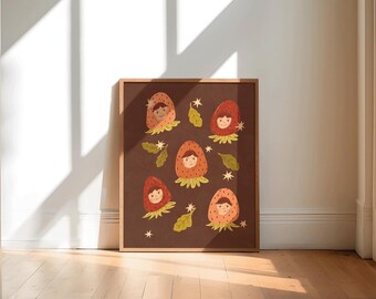 Strawberry Baby Faces Art Print, Cute Colorful Wall Art, Whimsical Wall Art, Fruit Art Print, Children's Wall Art | With Love, Coral