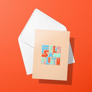 Spanish Valentine's Greeting Card, Love Card, Feliz San Valentin, Colorful Greeting Card, A2 Greeting Card With Envelope | With Love, Coral