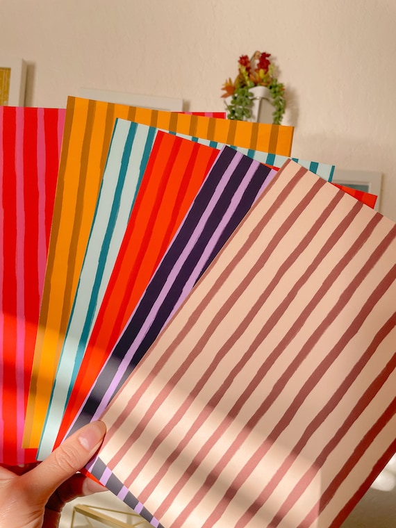5.5 x 8.5 Stripe Pattern Scrapbook Paper, 12 PCS, Junk Journaling, Ephemera, Colorful Paper, Crafting Supplies, Whimsical | With Love, Coral