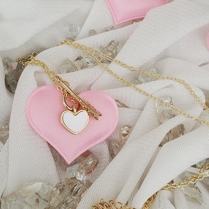 dainty white and gold heart necklace