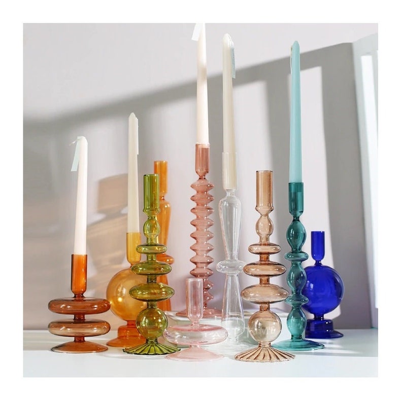 Glass Candlestick Taper Candle Holders Nordic Glass Flower Etsy UK