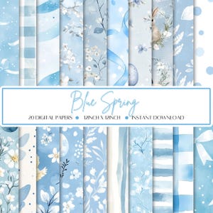 20 Blaue Frühling Aquarell Digitales Papier | 30 x 30 cm Bündel | Kommerzielle Nutzung | 300dpi | Scrapbook Papier Collage | Blumenpapier | Osterpapier