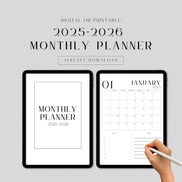 2025-2026 Monthly Planner | Digital Planner | Printable Planner | Digital Planner for 2025-2026 | College Planner | Work Planner |