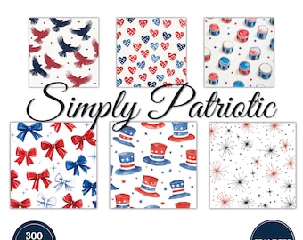 Patriotic 4th of July Digital Paper Bundle | 20 Red White Blue Seamless Patterns | Scrapbook POD Commercial Use