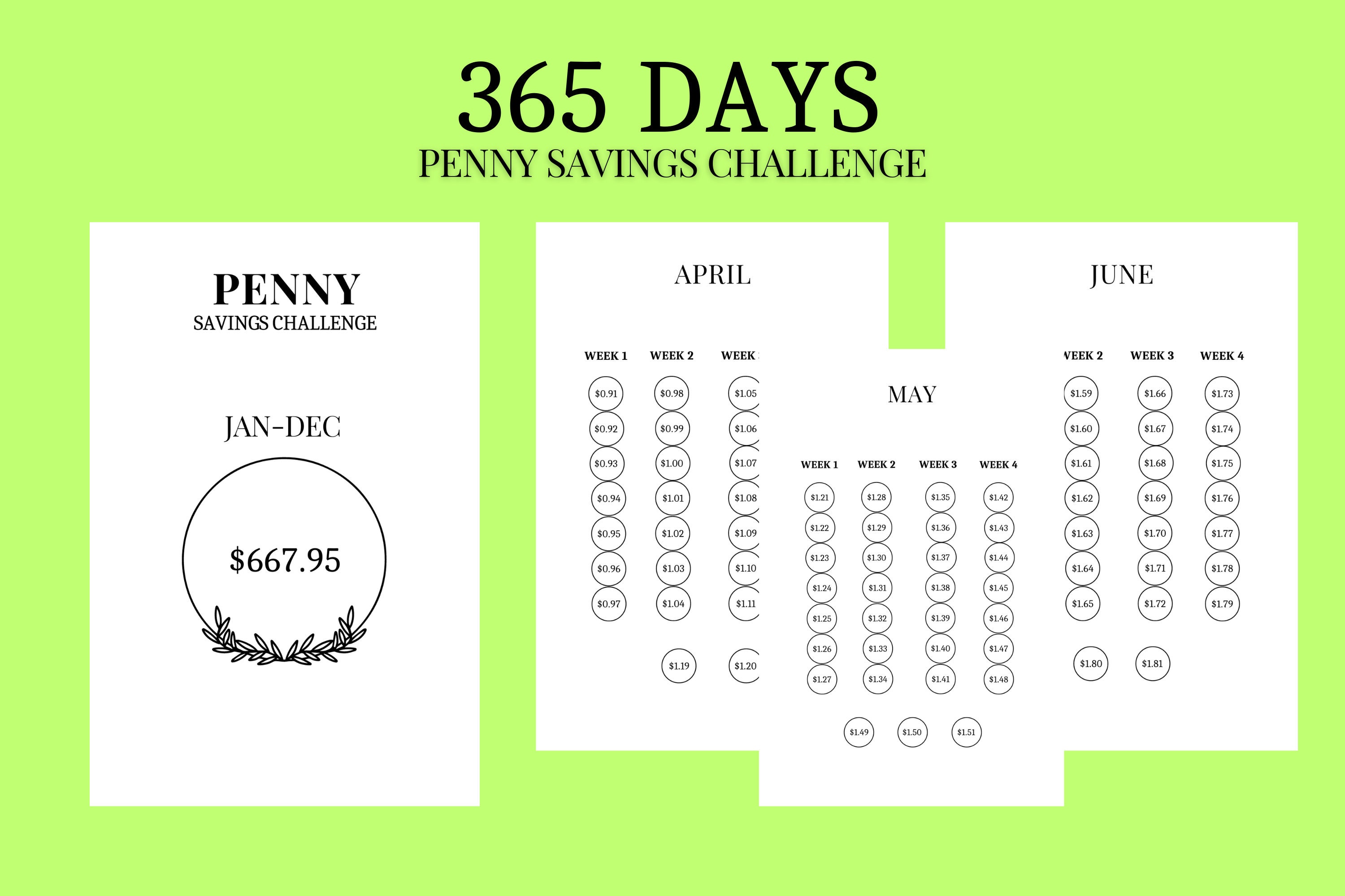 Printable PDF Penny Savings Challenge 1 Dollar Savings Challenge 18 ...