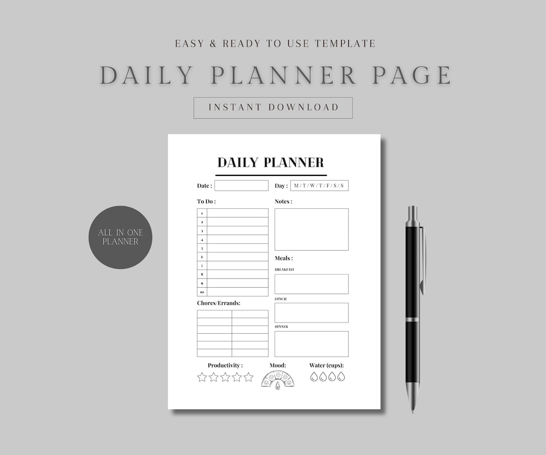 1 Page Daily Planner Printable PNG Daily Agenda Planner Everyday ...
