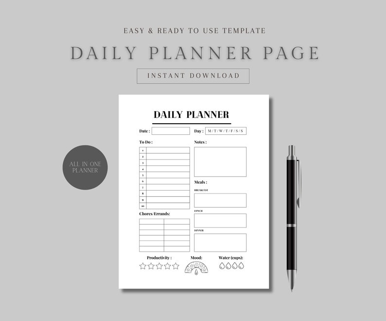 1 Page Daily Planner Printable PNG Daily Agenda Planner Everyday ...