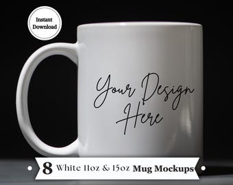 Studio Collection 11 Unzen und 15 Unzen Becher Mockups Bundle - 8 hochauflösende JPGs | Saubere weiße Keramiktasse Vorlagen für POD