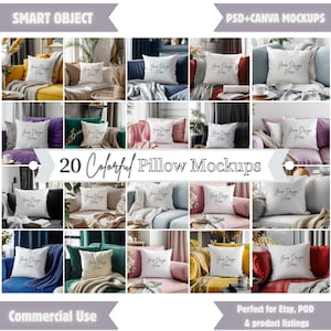 Pillow Mockup Bundle, 20 Canva Pillow Mockups, PSD Smart Object Mockup, Etsy Product Photo Template, Commercial Use
