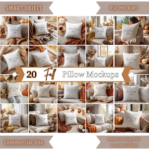 Fall Pillow Mockup Bundle, 20 Canva Pillow Mockups, PSD Smart Object Mockup, Etsy Product Photo Template, Commercial Use