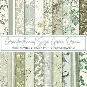 20 Grandmillennial Sage Green Dream Carta digitale per acquerello / 12 x 12 pollici Bundle / Uso commerciale / 300 dpi / Carta per scrapbooking /