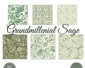 Sage Green Watercolor Digital Paper Bundle | 20 Seamless Floral & Texture Patterns | Scrapbook POD Commercial Use