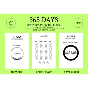 Printable PDF Penny Savings Challenge | 1 Dollar Savings Challenge | 18 Pages | Savings Tracker | Save 667.95 | Save 1000 | Daily Challenge