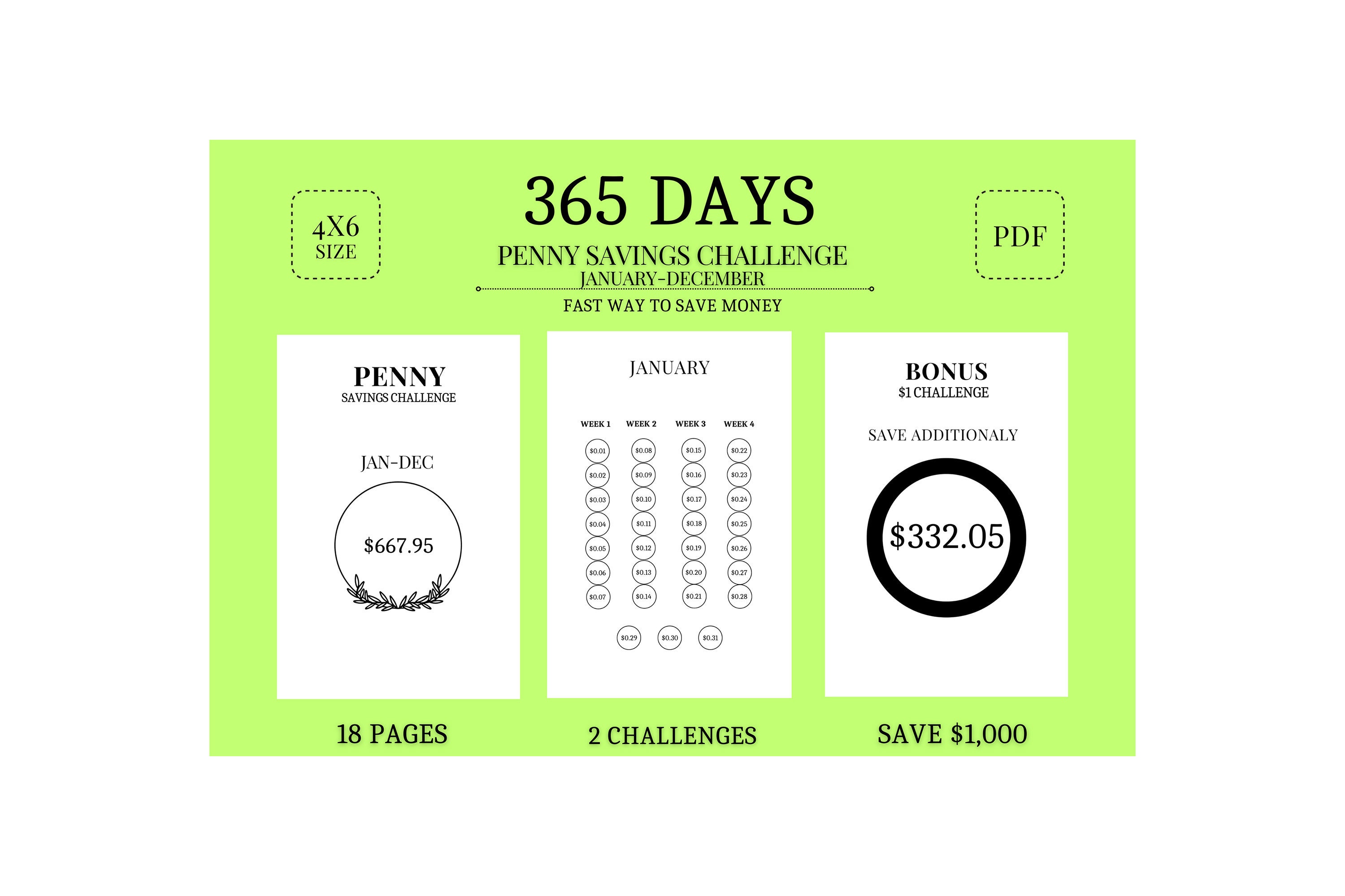 Printable PDF Penny Savings Challenge 1 Dollar Savings Challenge 18 ...