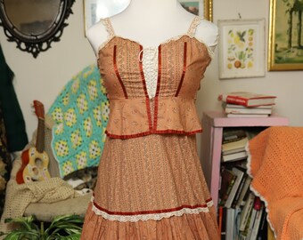 Burnt Orange Calico Dreams Peplum Gunne Sax