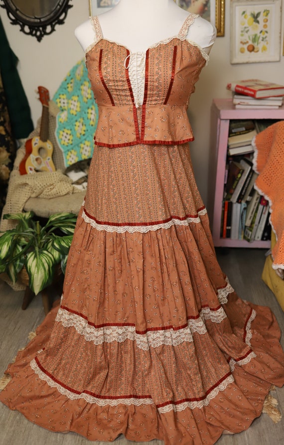 Burnt Orange Calico Dreams Peplum Gunne Sax - image 10