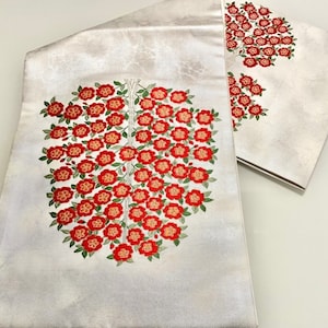 Vintage Kimono Belt Silver & Red peony