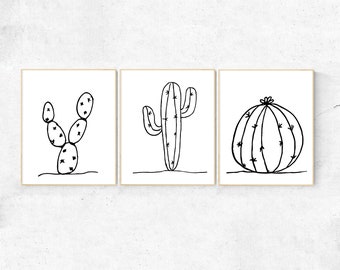 Cactus Gallery Wall Set, Cactus Art Printable Minimalist Cactus Line Drawings Wall Art Desert Decor Southwestern Art Mid Century Modern