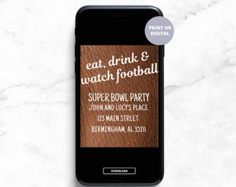 Editable Super Bowl Party Invitation | Editable Canva Template Digital or Printable Invite Football Party Unique Minimalist Sports Sunday