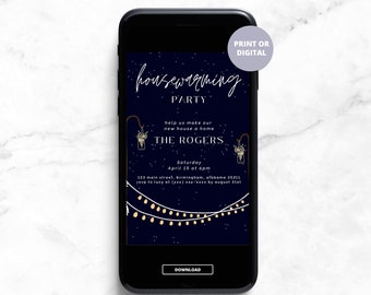 Editable Housewarming Invitation | Canva Template Digital or Printable Invite House Classy Lights Night Unique Minimal Moving Announcement