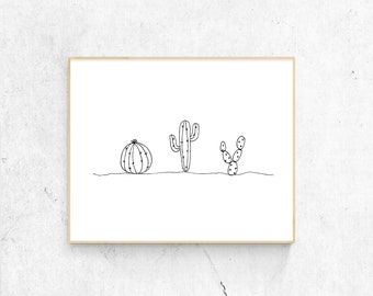 Cactus Print, Cactus Art Printable Minimalist Drawing Black and White Line Wall Art Desert Decor Southwestern Art Mid Century Modern