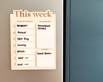 Weekly meal planner | Reusable wipe clean menu board | acrylic and birch plywood dry erase whiteboard dinner plan