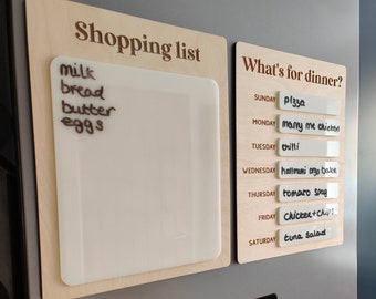 Dry erase shopping list | Reusable wipe clean white board list | acrylic and birch plywood dry erase whiteboard dinner plan