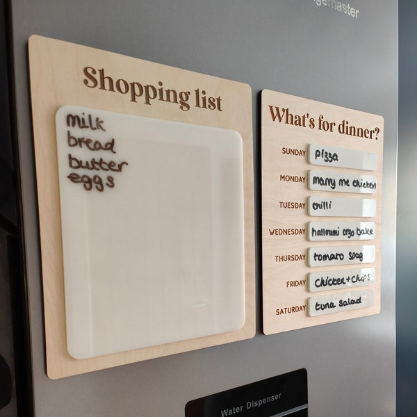 Dry erase shopping list | Reusable wipe clean white board list | acrylic and birch plywood dry erase whiteboard dinner plan