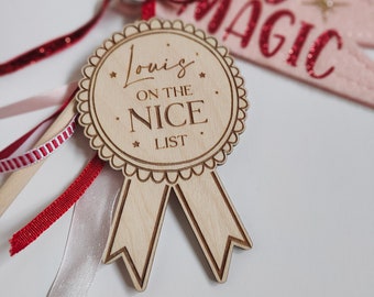 Personalised 'Nice list' badge | Christmas nice list rosette badge