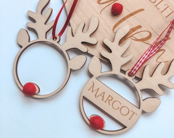 Rudolph bauble | Personalised Christmas decoration | Reindeer bauble  with red nose