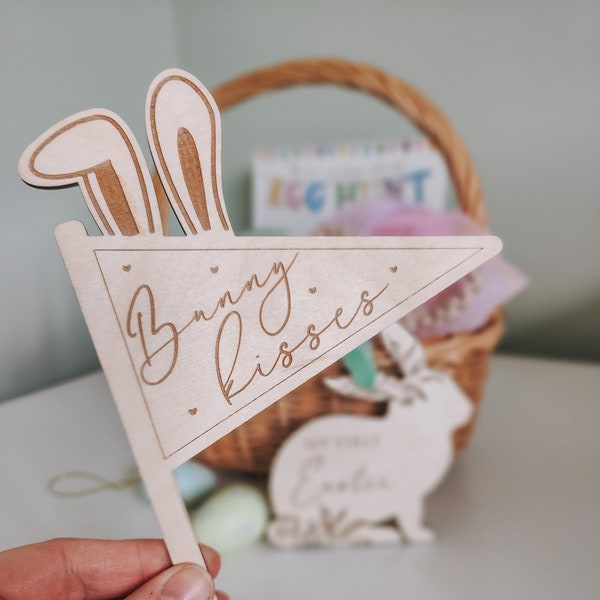 Easter wooden flag | Photo prop | Bunny kisses | Some bunny loves you