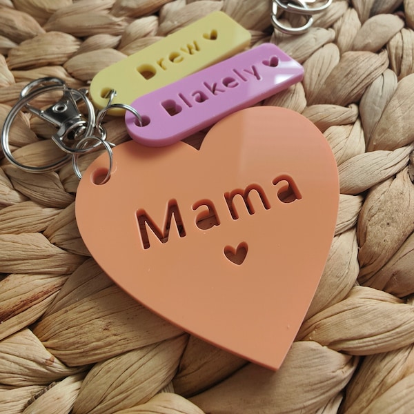 Mummy keyring | Daddy keychain | Grandparent key ring | Personalised acrylic heart bag tag