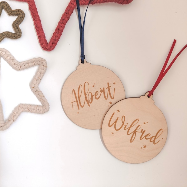 Personalised Christmas bauble | named wooden xmas decoration | laser engraved