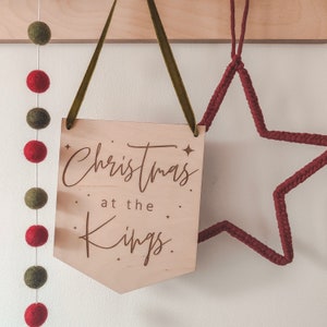 Christmas at... hanging banner | Personalised hanging pennant flag | Laser engraved plaque