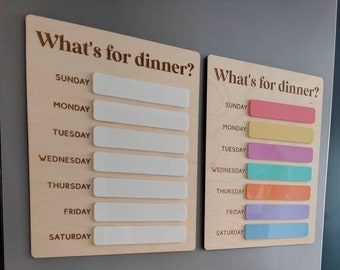 Weekly meal planner | Reusable wipe clean menu | acrylic and birch plywood dry erase whiteboard dinner plan