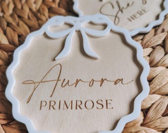 Personalised baby name announcement plaque | birth announcement sign | hospital plaque | baby shower gift | wooden and acrylic name