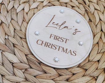 My first Christmas milestone disc | Personalised xmas plaque | laser engraved wooden keepsake