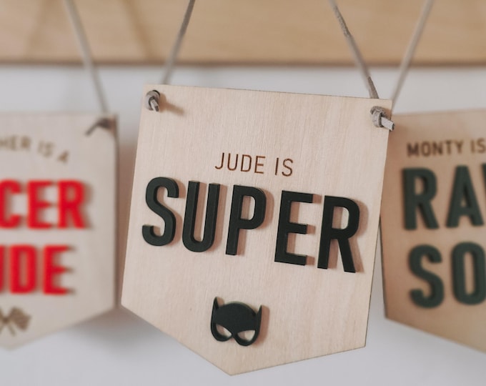 Mini Superhero Pennant Banner: Wooden Nursery Decor