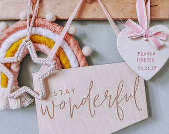 Stay wonderful hanging banner | wooden pennant flag | laser engraved wall flag