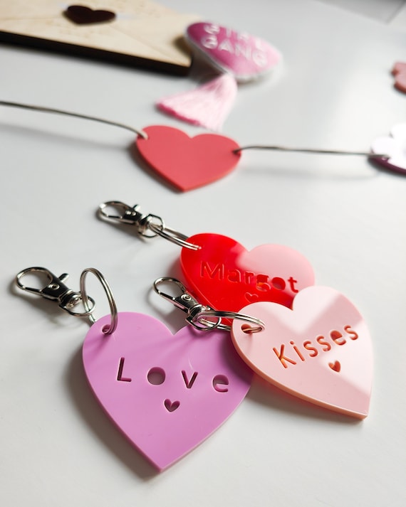 Personalised acrylic heart keyring  | name or word valentine's keychain