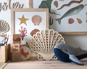 Rattan seashell | boho nursery decor | rattan effect shell | mermaid decor | laser cut rattan