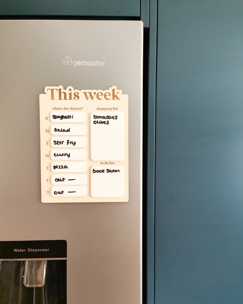 Weekly meal planner | Reusable wipe clean menu board | acrylic and birch plywood dry erase whiteboard dinner plan