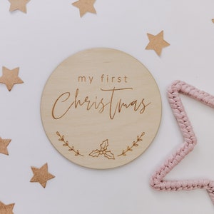 Mijn eerste kerstmijlpaalschijf | Gepersonaliseerde kerstplaat | lasergegraveerd houten aandenken