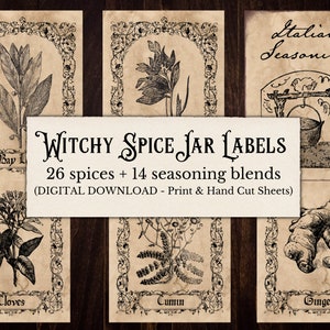 Witchy Spice Jar Labels | Digital Download Printable | Apothecary Spice Labels | Spices & Seasonings | Vintage Apothecary Labels