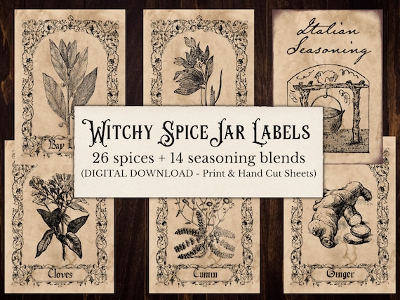 Witchy Apothecary Spice Jar Labels: Vintage Style (Digital Download)
