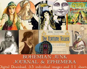Bohemian Digital Download Junk Journal Ephemera Kit & 53 Individual Images 11 Witchy Roma Sheets
