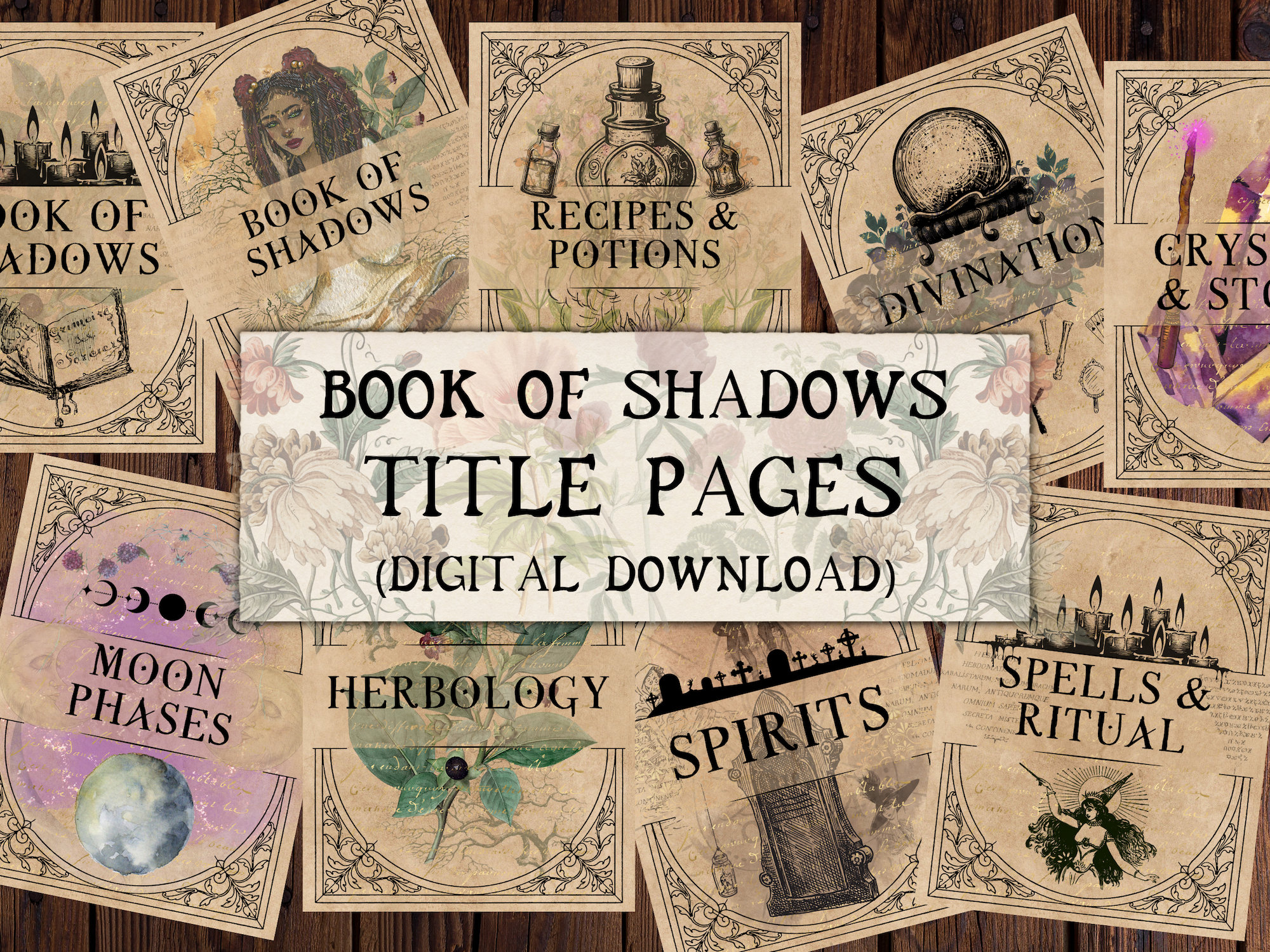 Book of Shadows Title Pages Grimoire Title Pages DIGITAL Etsy