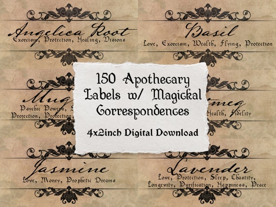 150 Witchy Herbal Apothecary Labels: Antique Style (Digital Download)